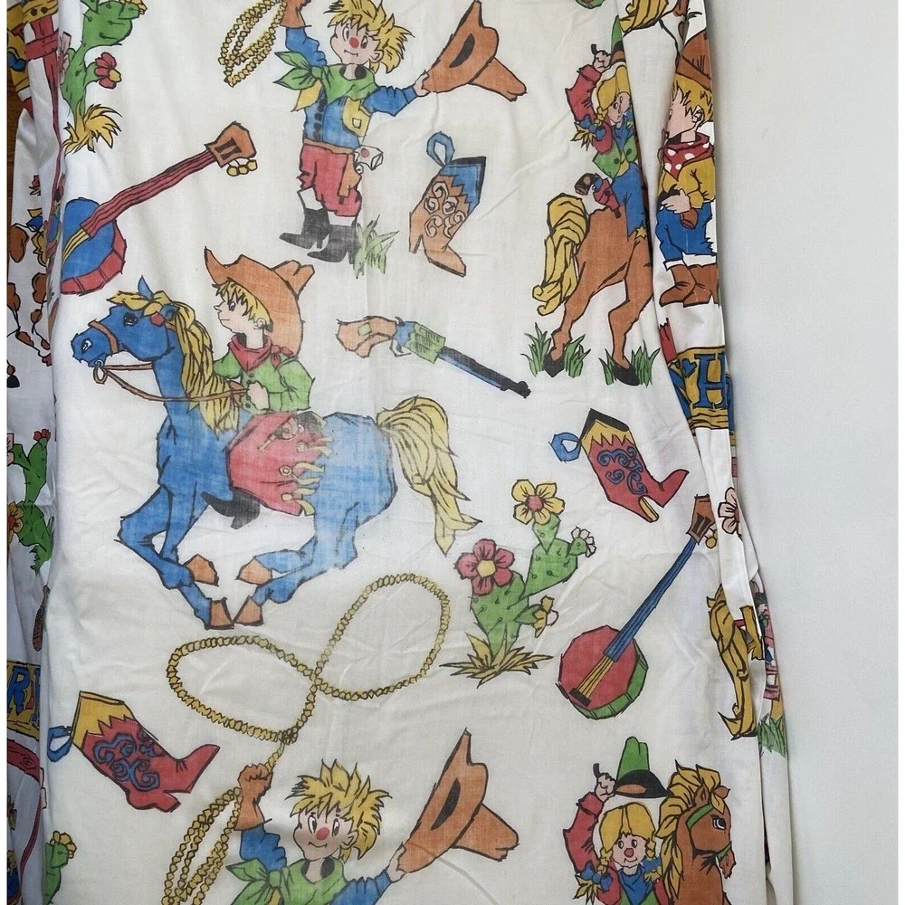 Cannon Western Cowboy Cowgirl Bar B Ranch Farm Rodeo Twin Size Sheet Set 1960's